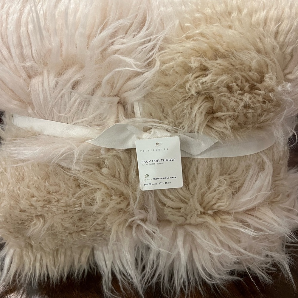 Pottery Barn Plush Faux Fur Throw - Tan